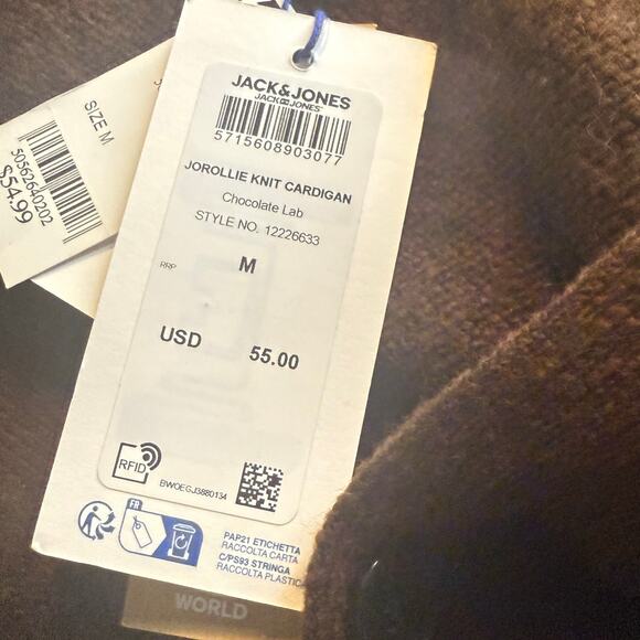 Jack & Jones Warm Medium Brown Knitted Cardigan, Men's Size Medium, NWT - Picture 6 of 10